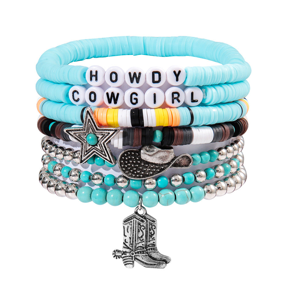 Wholesale Personalized Bull Head Turquoise Beaded Elastic Bracelet Set